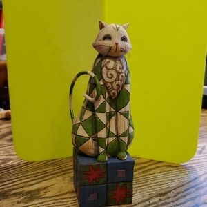 Jim Shore Cat Figurine - Felicity Green and Beige